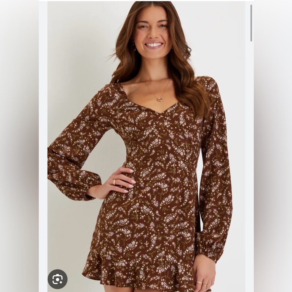 Lulu's Brown Floral Mini Dress
